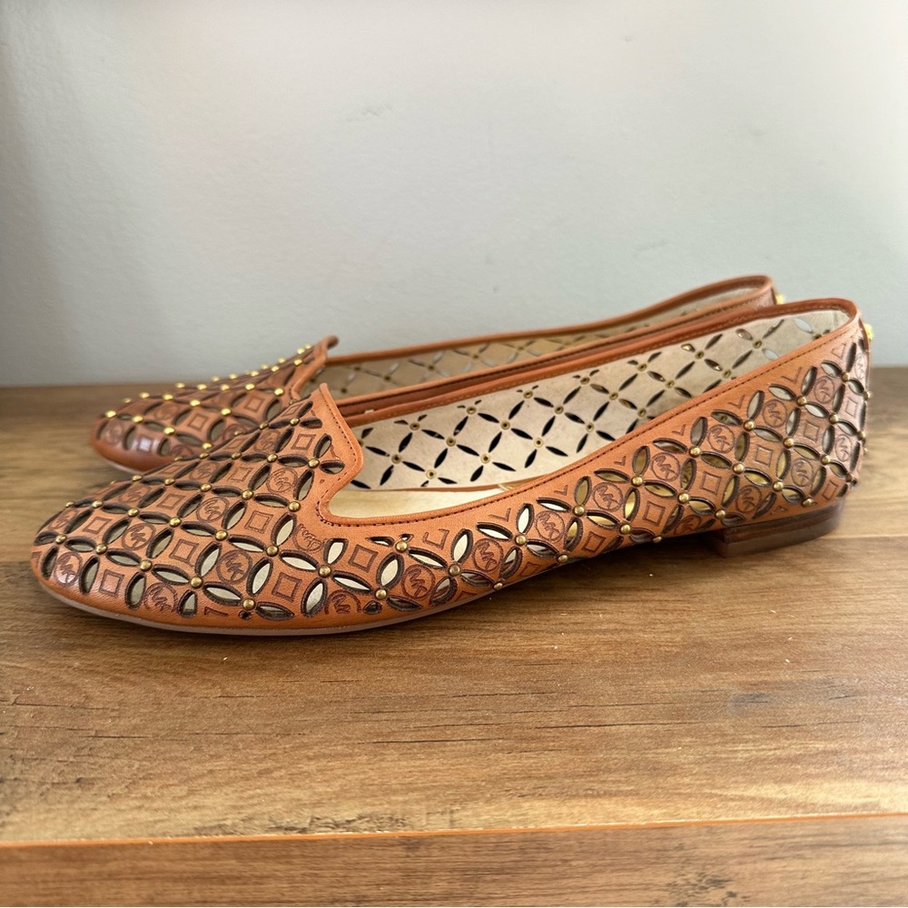 MICHAEL KORS GABRIELLA FLAT LUGGAGE BROWN WOMENS SLIP ON SHOES size 8